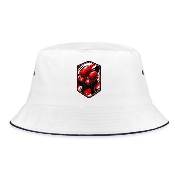 Rote Boxhandschuhe Patch - Bucket Hat - Weiß/Navy - Vorne