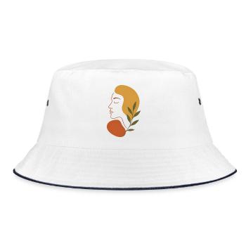 Minimalistisches Abstraktes Gesicht Kunst T-Shirt - Bucket Hat - Weiß/Navy - Vorne