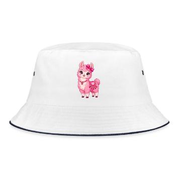 Kawaii Pink Llama mit Herz - Bucket Hat - Weiß/Navy - Vorne
