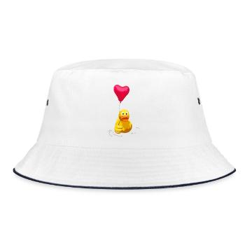 Herzballon und Daumenhoch Ente - Bucket Hat - Weiß/Navy - Vorne