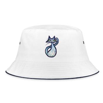 Schnurrbart-Aquarellkatze - Bucket Hat - Weiß/Navy - Vorne