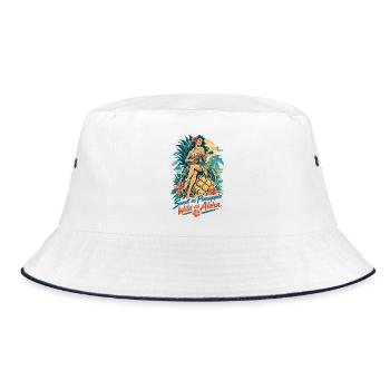 Hula Girl & Ananas – Sweet & Wild Hawaii - Bucket Hat - Weiß/Navy - Vorne