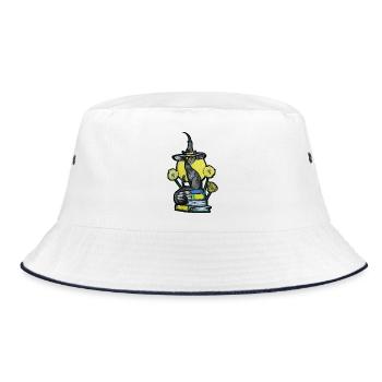 Hexenkatze zwischen Büchern - Bucket Hat - Weiß/Navy - Vorne