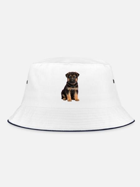 Sanftes Porträt des Deutschen Schäferhunde-Welpen - Bucket Hat - Weiß/Navy