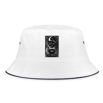 Katzenhexe am Kessel: Mondmagie - Bucket Hat - Weiß/Navy - Vorne