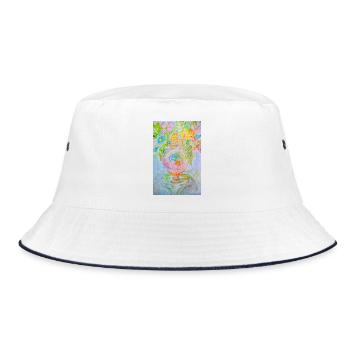 Runde Vase mit verschiedenen Blumen - Bucket Hat - Weiß/Navy - Vorne