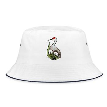 Kranich in Aquarell Pflanzenlandschaft - Bucket Hat - Weiß/Navy - Vorne