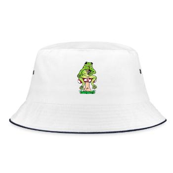 Frosch und Cocktail - Bucket Hat - Weiß/Navy - Vorne