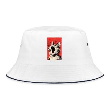 müdes Kätzchen - Bucket Hat - Weiß/Navy - Vorne