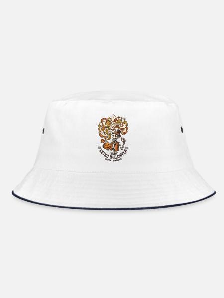 Retro Halloween Skelett-Gruseltränke - Bucket Hat - Weiß/Navy
