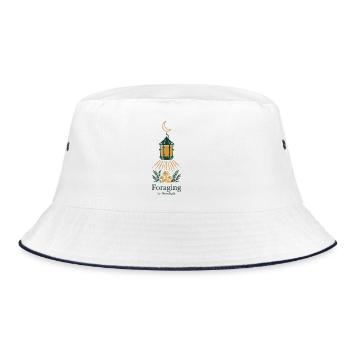 Pilze Sammeln Mondlicht Cottagecore Wald T-Shirt - Bucket Hat - Weiß/Navy - Vorne