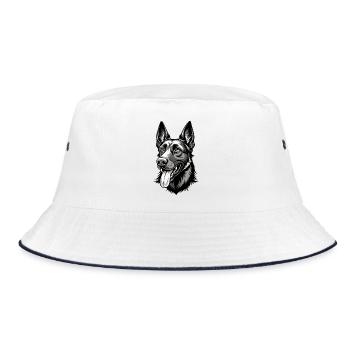 Belgischer Malinois-Hundekopf - Bucket Hat - Weiß/Navy - Vorne