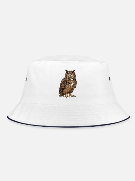 Uhu – Vogelillustration - Bucket Hat - Weiß/Navy