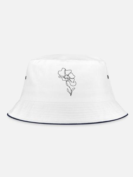 Einzeilige Blumensilhouette - Bucket Hat - Weiß/Navy