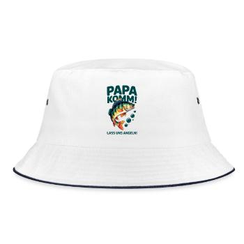 Papa komm wir gehen angeln! Angeln mit Papa - Bucket Hat - Weiß/Navy - Vorne