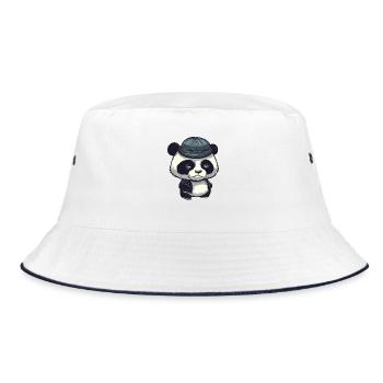 Ours panda cool avec chapeau de laine - Bob - blanc/marine - Devant