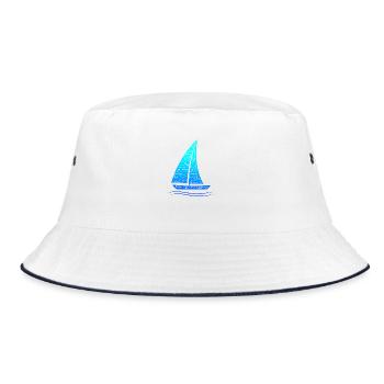 Segelboot Wortwolken Design mit blaugrünem Verlauf - Bucket Hat - Weiß/Navy - Vorne