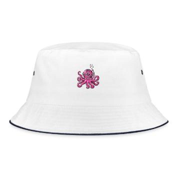 Pink Squid with Diving Helmet - Bucket Hat - white/navy - Front