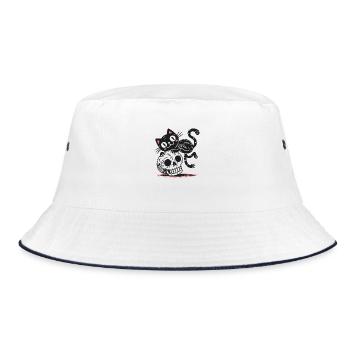 Black Cat and Skull - Bucket Hat - white/navy - Front
