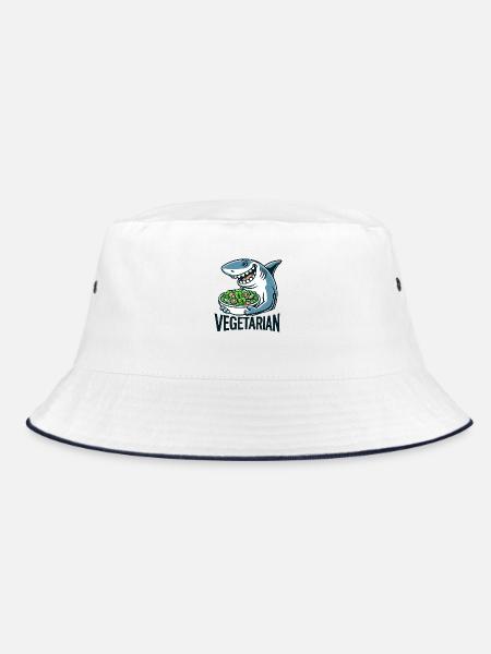 Vegetarischer Hai - Bucket Hat - Weiß/Navy - Vorne