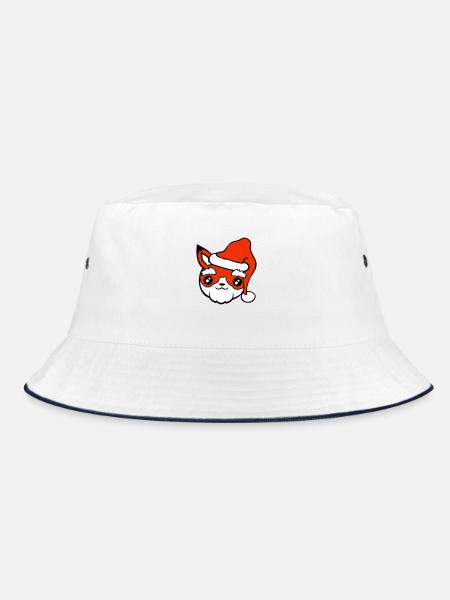Fuchs Weihnachtsmann Weihnachten Mütze Nikolaus - Bucket Hat - Weiß/Navy - Vorne