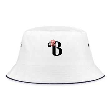 Buchstabe b Minimalistische Blumen - Bucket Hat - Weiß/Navy - Vorne