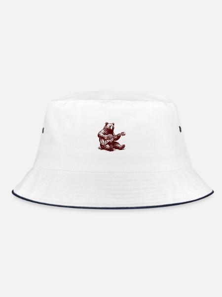 Bear Playing Guitar Funny Wild Animal Guitarist - Bucket Hat - white/navy - Front