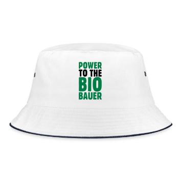 Power to the Biobauer Öko Spruch - Bucket Hat - Weiß/Navy - Vorne