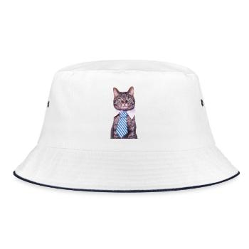 Büro Katze - Bucket Hat - Weiß/Navy - Vorne