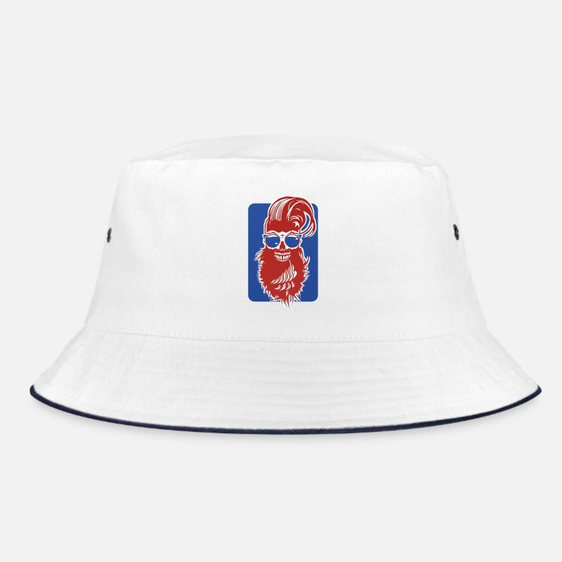 Kopf des Todes Hipster bärtiger Schädel Kran Design Fant - Bucket Hat - Weiß/Navy