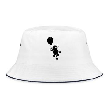 Katze mit Ballon - Bucket Hat - Weiß/Navy - Vorne