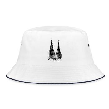 Kölner Dom aus Köln (Vintage/Schwarz) - Bucket Hat - Weiß/Navy - Vorne