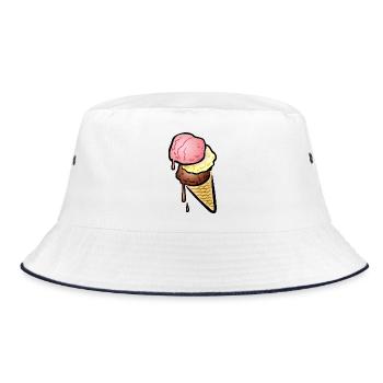 Eistüte mit drei Kugeln Eis - Bucket Hat - Weiß/Navy - Vorne