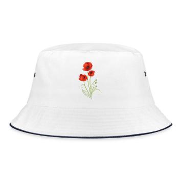 Rote Mohnblumen Mohn Sommer - Bucket Hat - Weiß/Navy - Vorne