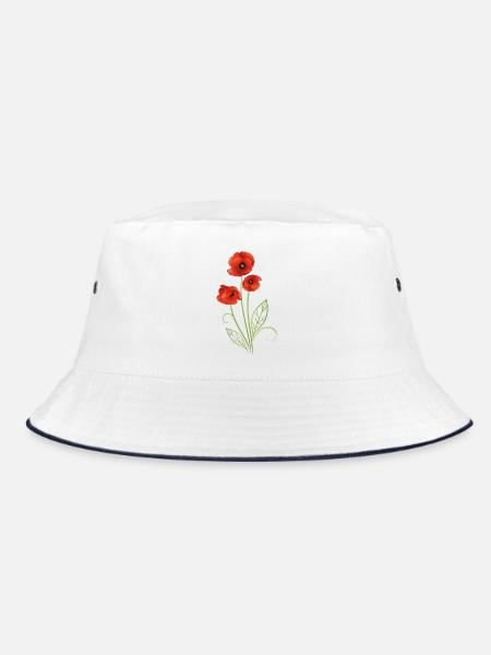 Rote Mohnblumen Mohn Sommer - Bucket Hat - Weiß/Navy - Vorne