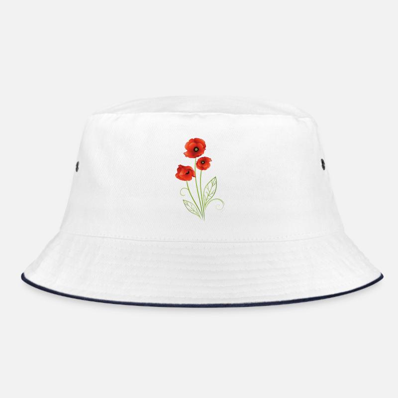 Rote Mohnblumen Mohn Sommer - Bucket Hat - Weiß/Navy