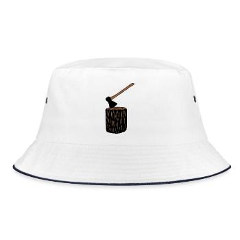 Ax and tree trunk - Bucket Hat - white/navy - Front