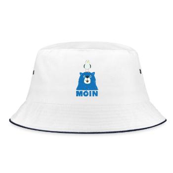 Blauer Bär mit Möwe Kopf Moin Hamburger Dialekt  - Bucket Hat - Weiß/Navy - Vorne