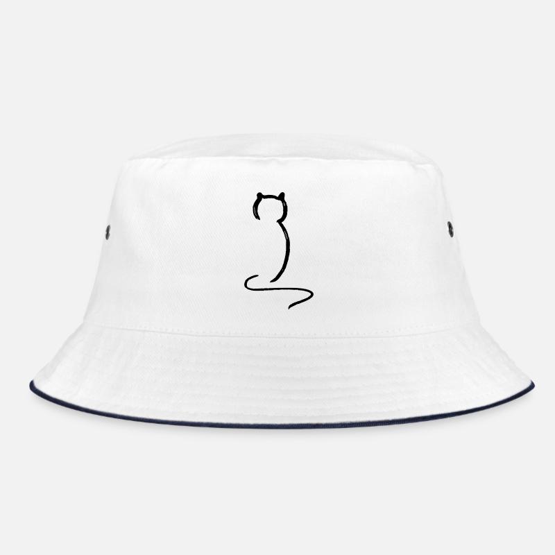 Katze - Bucket Hat - Weiß/Navy