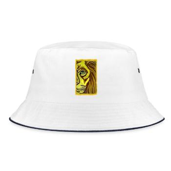 Löwen-Porträt im Gelb-Braun Stil Lion Portrait - Bucket Hat - Weiß/Navy - Vorne