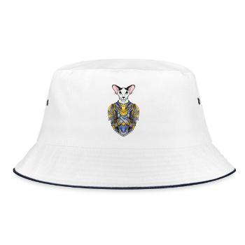 Ritter Katze Katzenrasse Orientalisch Kurzhaar - Bucket Hat - Weiß/Navy - Vorne