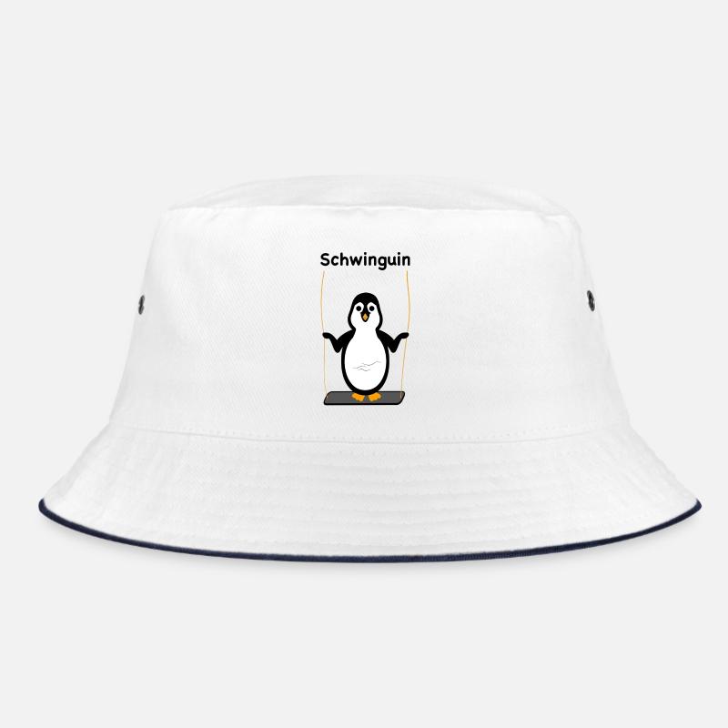 Schwinguin - Pinguin auf Schaukel - Bucket Hat - Weiß/Navy