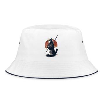 Kawaii Neko Samurai : Katzen-Samurai - Bucket Hat - Weiß/Navy - Vorne