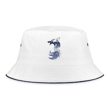 Blue Tribal Fantasy Fox - Bucket Hat - white/navy - Front
