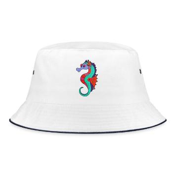 Feuriges Seepferdchen in frischen Farben - Bucket Hat - Weiß/Navy - Vorne