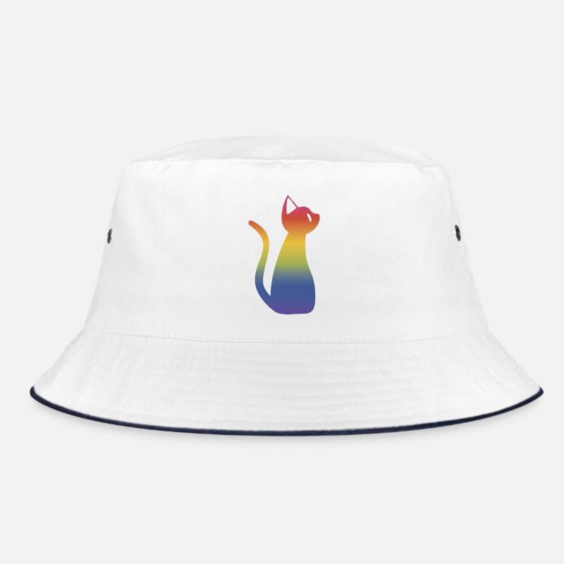 Regenbogen Katze - Bucket Hat - Weiß/Navy