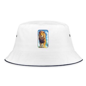 Löwe mit blauen Augen (Rechteck) - Bucket Hat - Weiß/Navy - Vorne