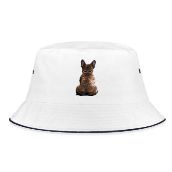 Französische Bulldogge - Bucket Hat - Weiß/Navy - Vorne