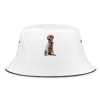 Labrador Welpe im roten Geschirr - Bucket Hat - Weiß/Navy - Vorne
