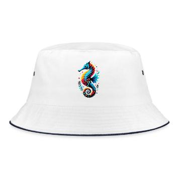 Seepferdchen - Bucket Hat - Weiß/Navy - Vorne
